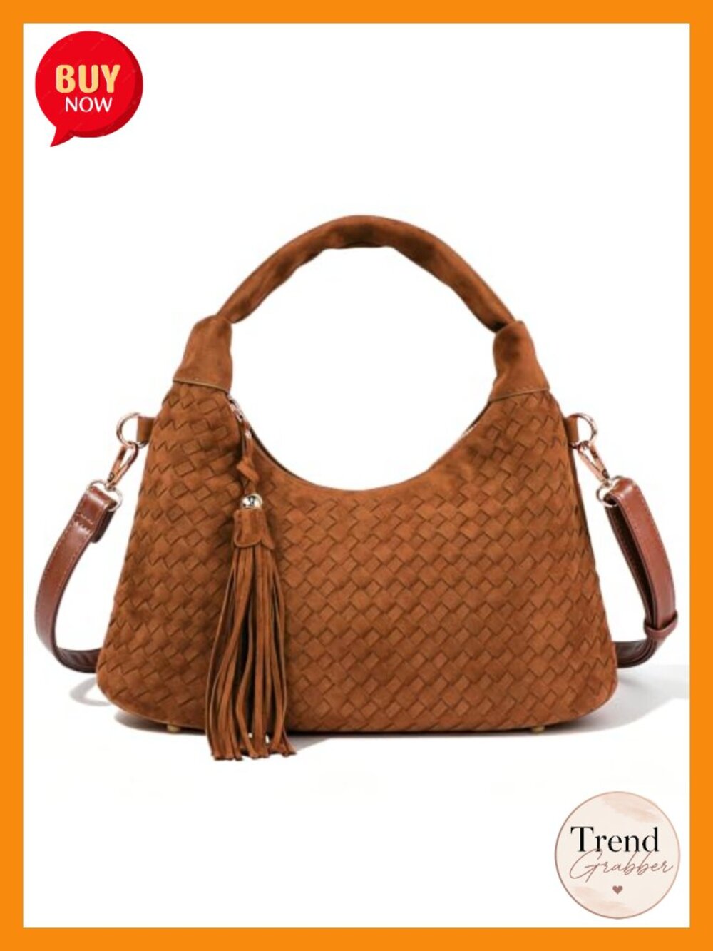 Woven Suede Hobo Shoulder Bag Tassel Crossbody Purse